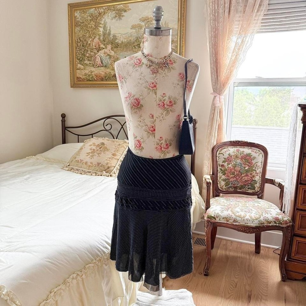 silk polka dot skirt  Y2K black silk midi skirt The Limited size 2